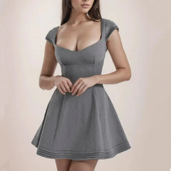 Dark Gray Cross Lacing up Back Mini Dress