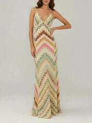 Chevron print v-neck sleeveless maxi dress front view