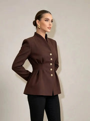 Peplum Waist V-Neck Pearl Button Blazer