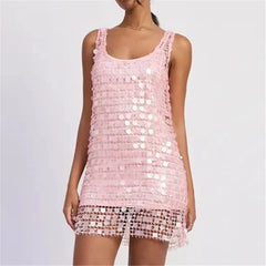 Sequin Mesh Layered Sleeveless Mini Dress