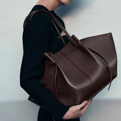 Drawstring Knot Grain PU Leather Tote Bag