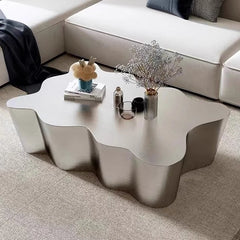 Wavy Asymmetrical Mirrored Metal Coffee Table