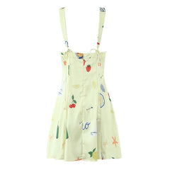 Light green dress with colorful patterns on a white background