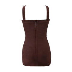 Brown Halter Neck Cross Detail Mini Bandage Dress