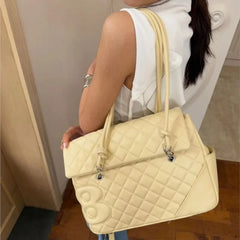 Yellow Large Quilted Satchel Shoulder Bag