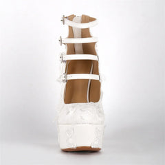 Platform Butterfly Lace Multi Buckle Heels