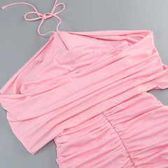 Pink Ruched Flower Accent Mini Dress