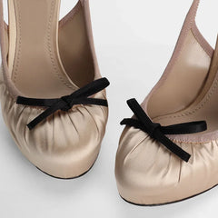 Butterfly Knot Satin Pleated Platform Pumps