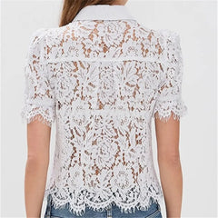 Lace Mandarin Collar Puff Sleeve Shirt