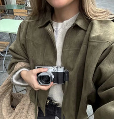 Faux Suede Cropped Bomber Jacket