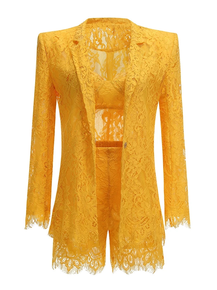 Yellow lace outfit on a white background