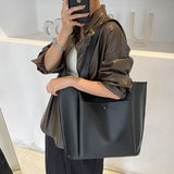 Large Capacity Handbags Solid Color PU Leather Tote Bag
