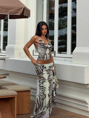 Halter zebra print top and wrap skirt set