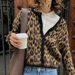 Knitted Long Sleeve Leopard Print Sweater