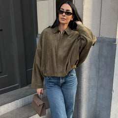 Faux Suede Cropped Bomber Jacket