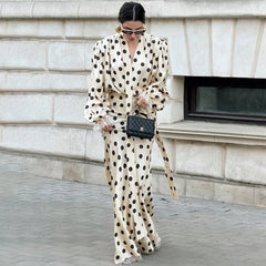 Polka Dot Puff Sleeve Shirt and Maxi Skirt Set
