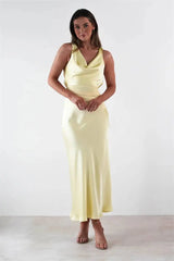 Ruched Cowl Neck Sleeveless Maxi Dress
