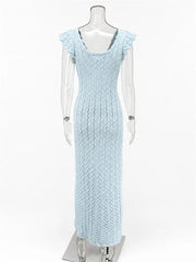 Ruffled Sleeve Knit Maxi Dress