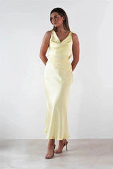 Ruched Cowl Neck Sleeveless Maxi Dress