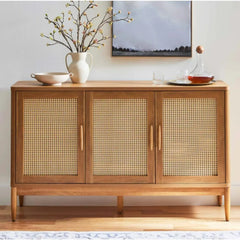 Light Honey Finish 60.00 x 36.22 x 17.99 Inches Rattan Sideboard