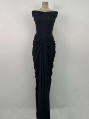 Black Off Shoulder Folds Column Dress