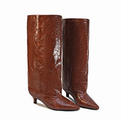 Kitten Heel Crocodile Pattern Boots