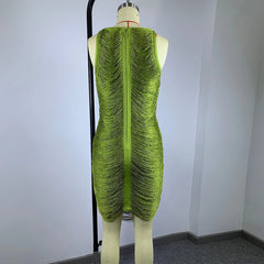 Ruched Metallic Thread Sleeveless Mini Dress