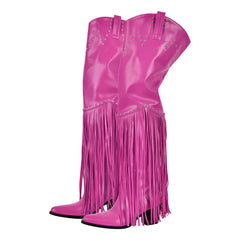 Fringed Pointed Toe Heeled Boots
