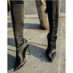 Black Over-the-knee Thin Heels Sock Boots