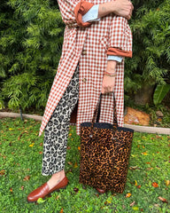 Red Gingham Lapel Long Trench Coat