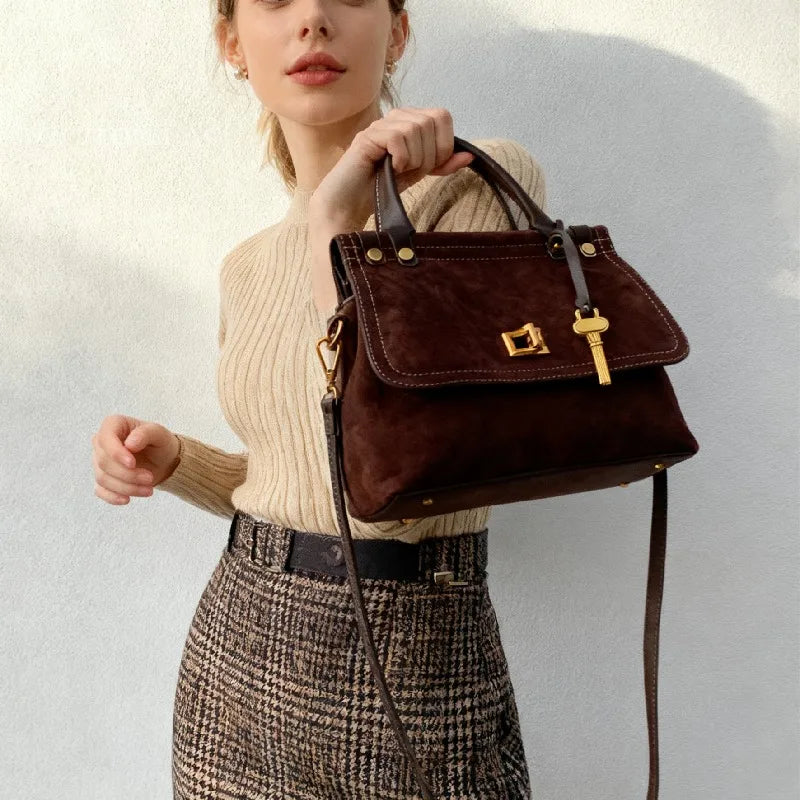 microfiber synthetic leather flap handbag