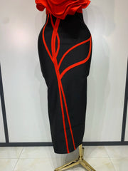 3d Rose Applique Bandage Long Dress