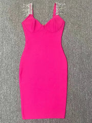 Crystal Strap Bodycon Midi Dress