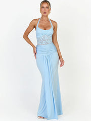 Halter neck maxi dress with lace overlay