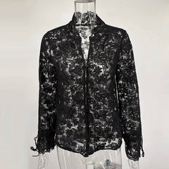 Embroidered Lace Full Sleeve Button-Up Top