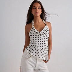 White polka dot halter neck camisole top