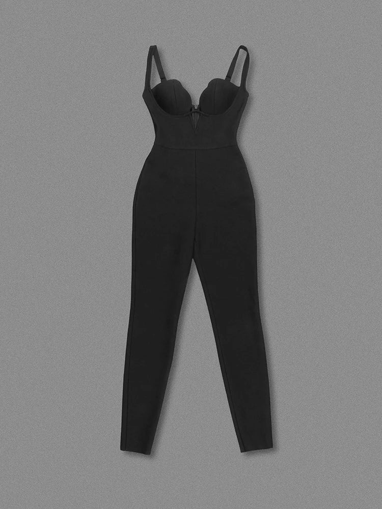 Black jumpsuit on a gray background