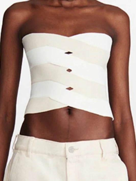 Strapless Irregular Patchwork Hollow Out Bandage Tops