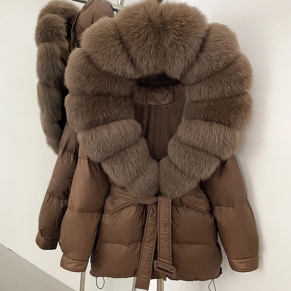 Brown puffer jacket with fur collar