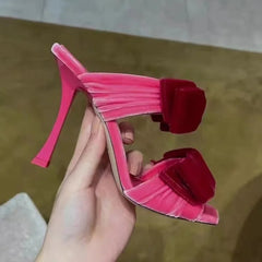 Pink Velvet Bow Stiletto Mules
