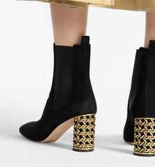 Black Suede Hollow Heel Ankle Boots