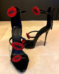 Red Lip Embellished Stiletto Sandals