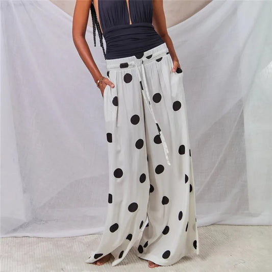 White polka dot wide leg palazzo pants