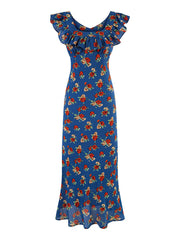 Ruffled V-Neck Ruffle Sleeve Maxi Dress with Belt