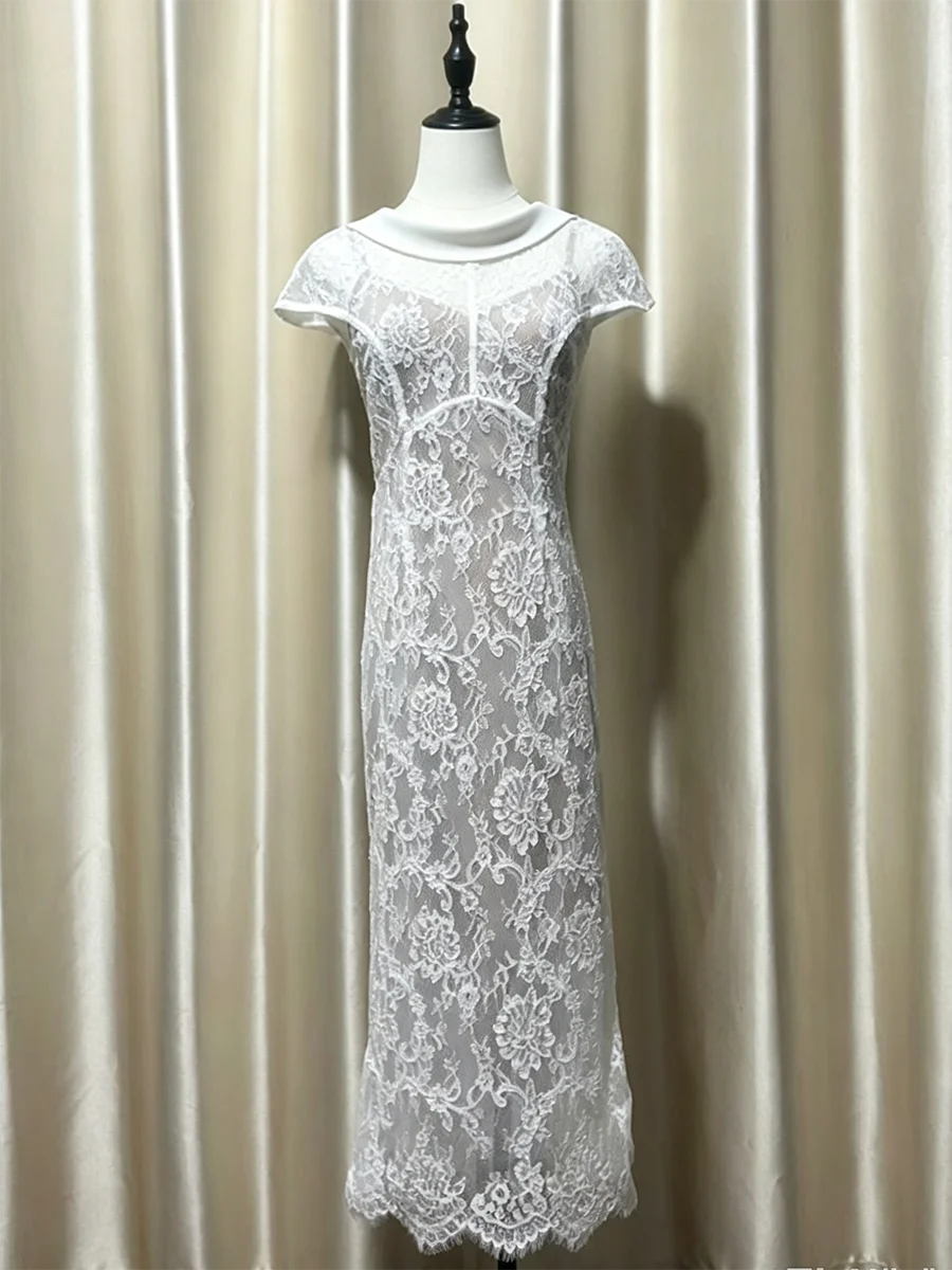 Floral lace midi dress on mannequin
