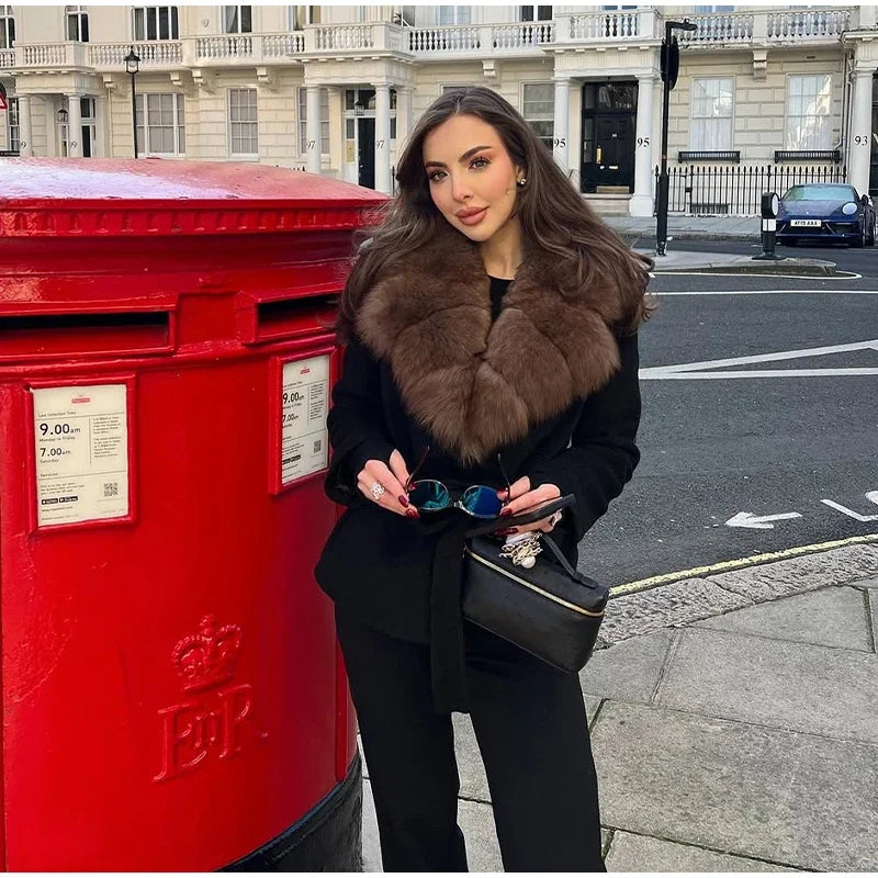 Faux fur trim wool coat