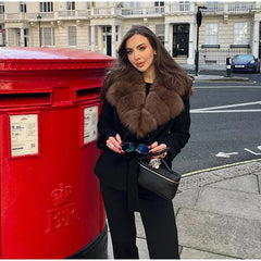 Faux fur trim wool coat