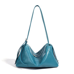 Blue soft leather pillow shoulder bag with a single strap