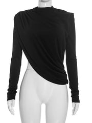 Draped Turtleneck Long Sleeve Top