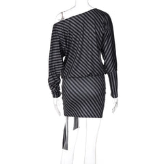 Striped Off Shoulder Tie Waist Mini Dress